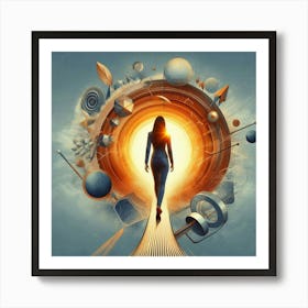 Woman Walking Through A Portal Art Print