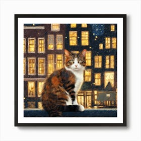 Painting Of Amsterdam With A Cat In The Style Of Gustav Klimt 2 Art Print
