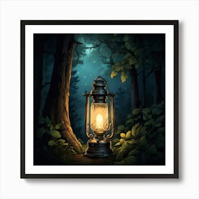 Lantern In The Forest Art Print