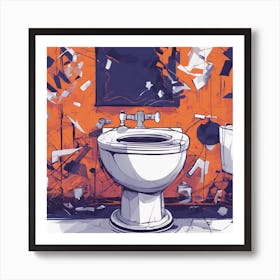 Drew Illustration Of Toilet On Chair In Bright Colors, Vector Ilustracije, In The Style Of Dark Navy (1) Art Print