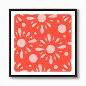 Light Pink Florals On Vibrant Background Square Art Print