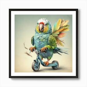 Parrot On A Scooter Art Print