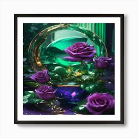 Purple Roses In A Glass Vase Art Print
