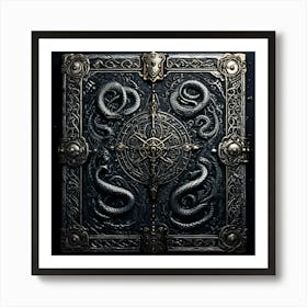 Book Cover Featuring An Ancient Leather Bound Tome Lying Open In The Center Inked With Cryptic Symb 609408559 Art Print