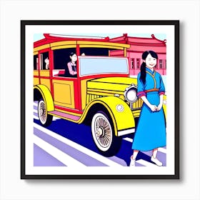 Chinese Girl And Car Art Print