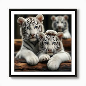 White Tiger Cubs 2 Art Print