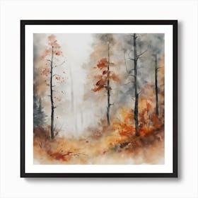 Foggy Forest Fall Landscape 1 Art Print