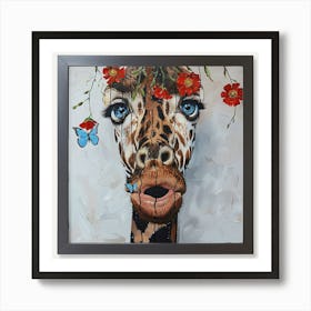 Giraffe With Flowers Art Print