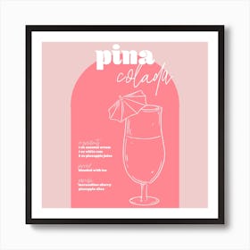 Vintage Retro Inspired Pina Colada Recipe Pink And Dark Pink Square Art Print