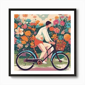 Man Riding A Bicycle In The Garden Art Print