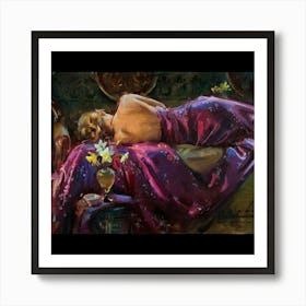 Woman Laying On A Bed 1 Art Print