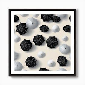 Umbrellas black and white sand Art Print