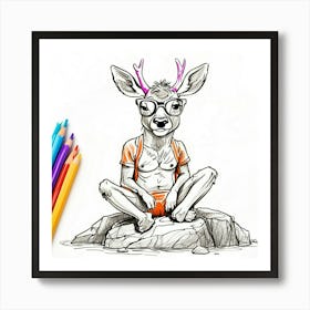 Deer Sitting On Rock Art Print