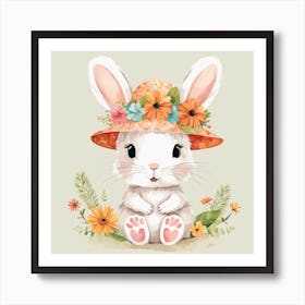 Floral Baby Rabbit Nursery Illustration (24) Art Print
