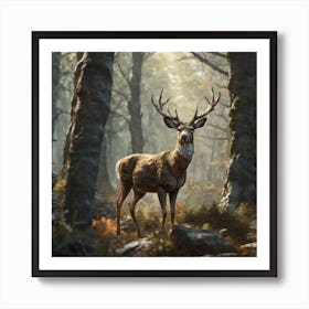 Stag In The Woods 1 Art Print