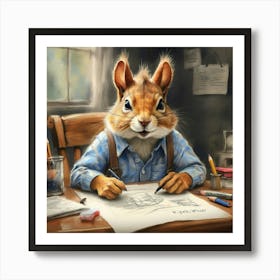 Squirrel At His Desk Art Print