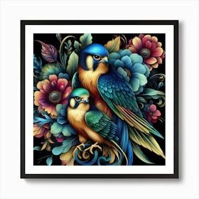 Birds On A Black Background Art Print