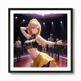 Anime girl dancing in the club Art Print