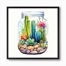 Watercolor Colorful Cactus in a Glass Jar 7 Art Print