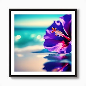 Blue Sea and Purple Hibiscus Flower in the Sun 2 Art Print