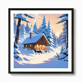 Winter Cabin In The Woods 1 Art Print