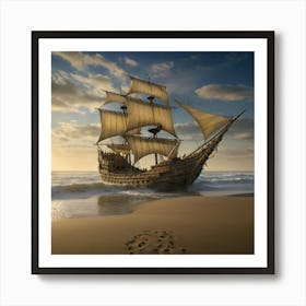 Pirate Ship On The Beach Art Print