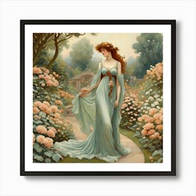 Lady In A Garden 2 Art Print