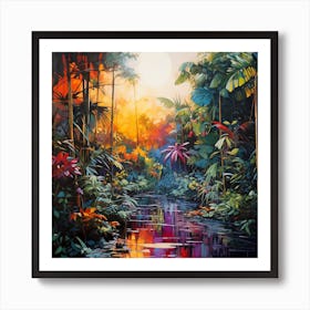 Sunset In The Tropical Jungle Art Print