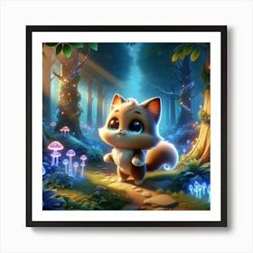 Cute Cat In The Forest Art Print