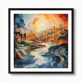 Rhapsody in Ochre: Italian Landscape's Abstract Tale Art Print