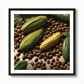 Coffee Beans And Leaves 13 Art Print