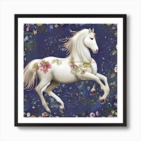 White Floral Horse (1) Art Print