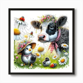 Cute Ink Spattered Animals 1 Art Print