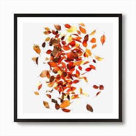 Autumn Leaves Falling On Black Background Art Print