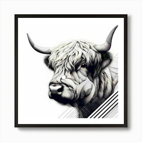 Highland Longhorn Cow Head - Abstract Line Art Illustration 150 Art Print