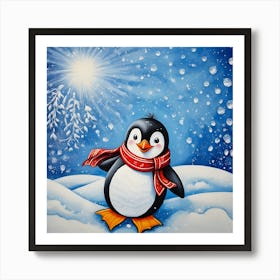 Playful Penguin Painting A Winter Wonderland Art Print