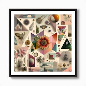 Pastel Geometry: A Whimsical Wall Art with Geometric Shapes and Botanical Elements Art Print