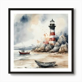 Lighthouse On The Beach Art Print