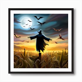 Scarecrow and Bats 2 Art Print