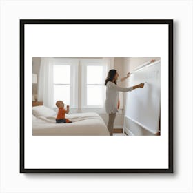 Woman Writing On A Whiteboard Art Print