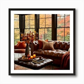 Autumn Living Room Embracing The Essence Of Comfort With A Palette Of Warm Oranges Reds And Golds (4) Art Print