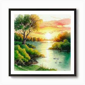 Sunset By The River 3 Art Print