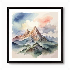 Watercolor Mountain Landscape Art Print