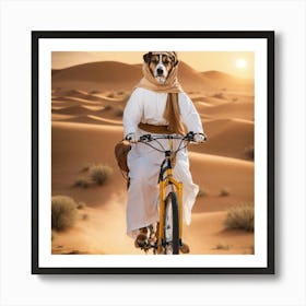 Dog Riding A Bike In The Desert Art Print