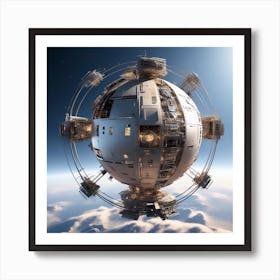 The Whole Earth Has Been Transformed Into A Metalica Space Station, Show The Earth View From The Moon As If You Are Watching Earth From The Moon And Taking Photography (4) Art Print