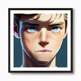 Boy With Blue Eyes Hyper-Realistic Anime Portraits Art Print