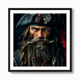 Watercolor Black Beard Pirate Studio Photography Complex Details High Detail Art Print