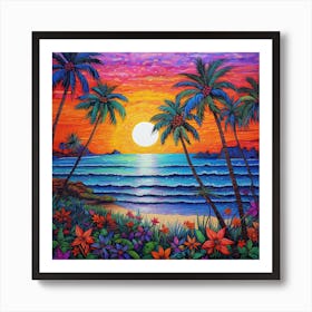 Sunset At The Beach By Person Art Print