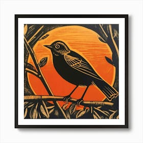 Retro Bird Lithograph Robin 4 Art Print