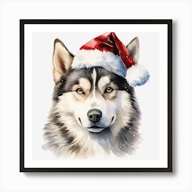 Husky Santa Hat Poster